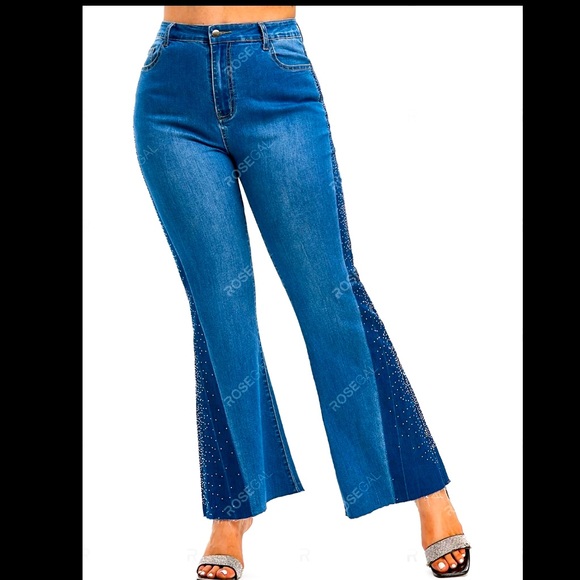 ROSEGAL rhinestone bicolor bell bottom jeans - Picture 3 of 9